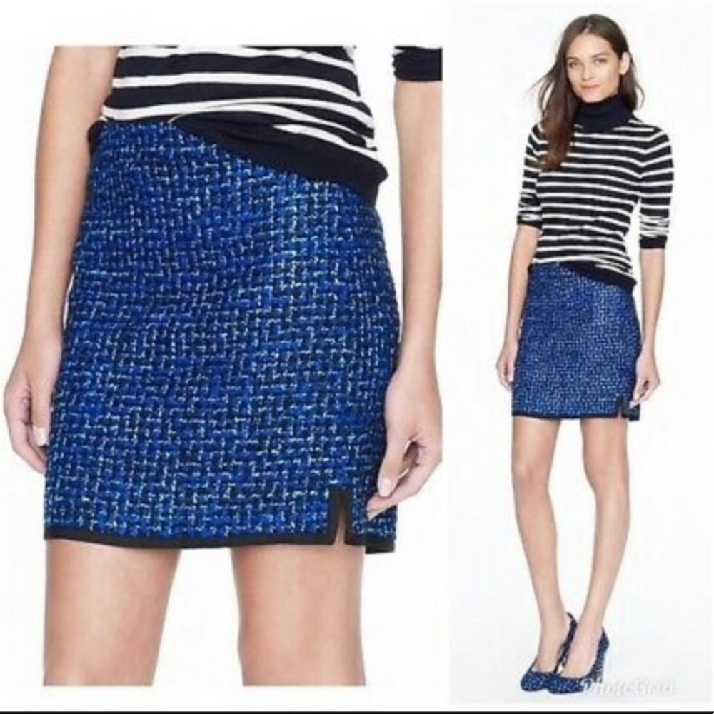 J. Crew Blue and black herringbone skirt back zip and Eyelet clasp size 2